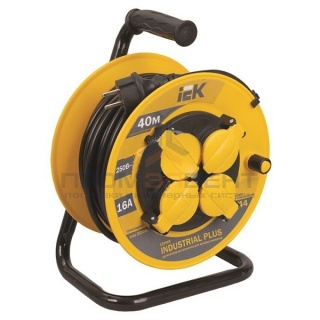 Удлинитель на катушке IEK "Industrial plus" 40м 3х1,5мм 16А IP44 4 розетки с термозащитой